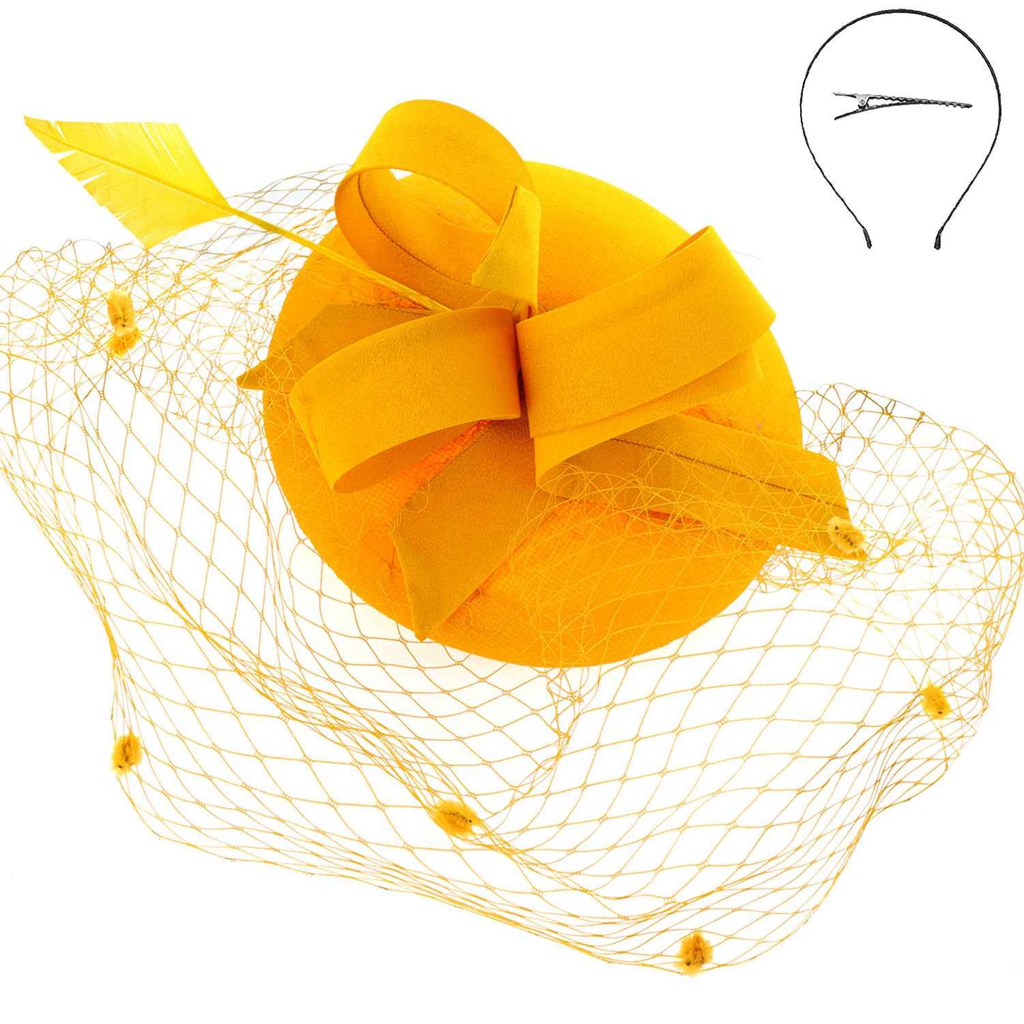 Sophia Collection HTH2697WH Pillbox Beret w/ Loops and Dotted Netting Mesh Fascinator