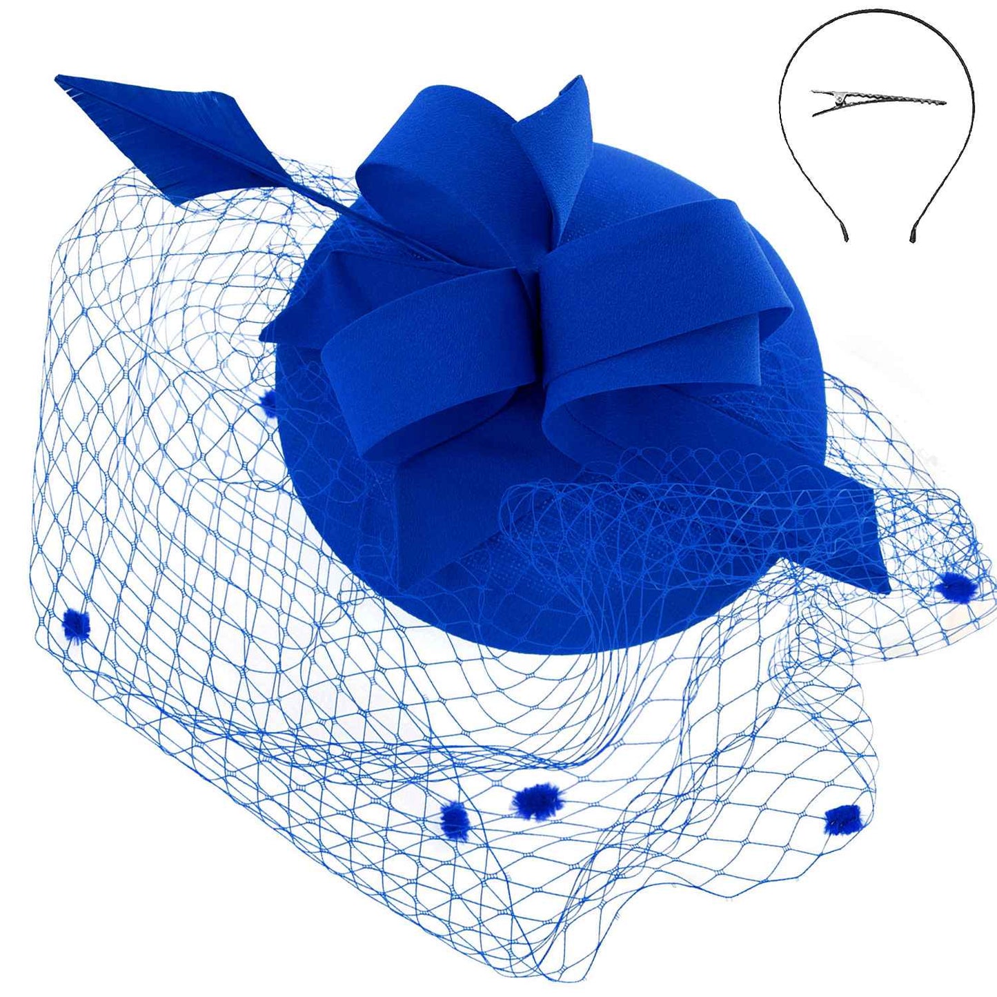 Sophia Collection HTH2697WH Pillbox Beret w/ Loops and Dotted Netting Mesh Fascinator