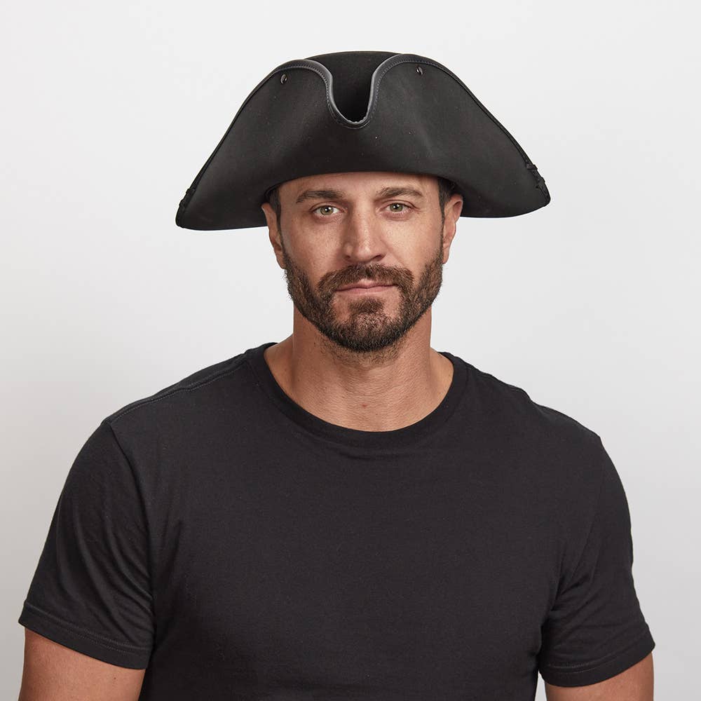 Genuine Leather Tricorn Pirate Hat - Style Blackbeard