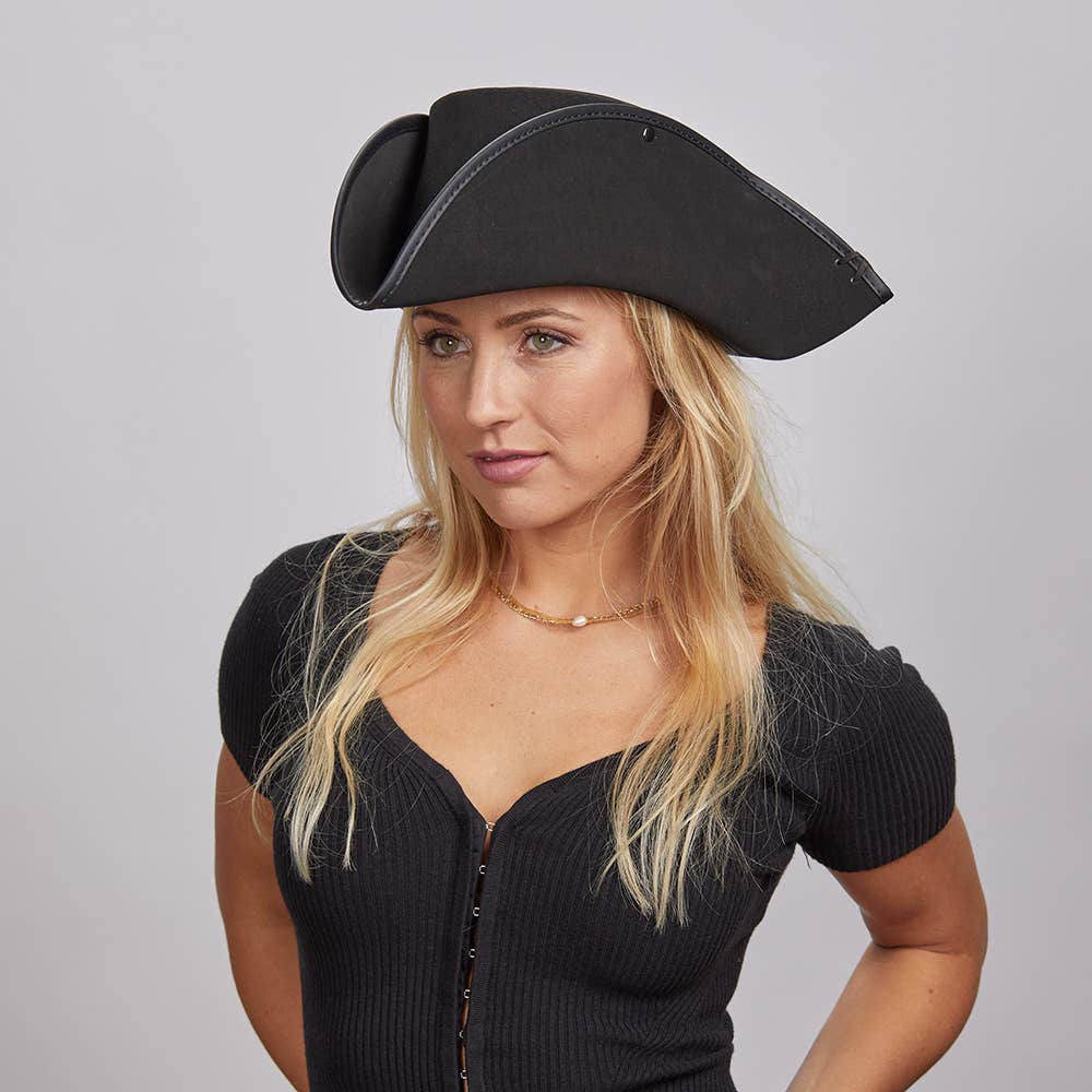 Genuine Leather Tricorn Pirate Hat - Style Blackbeard