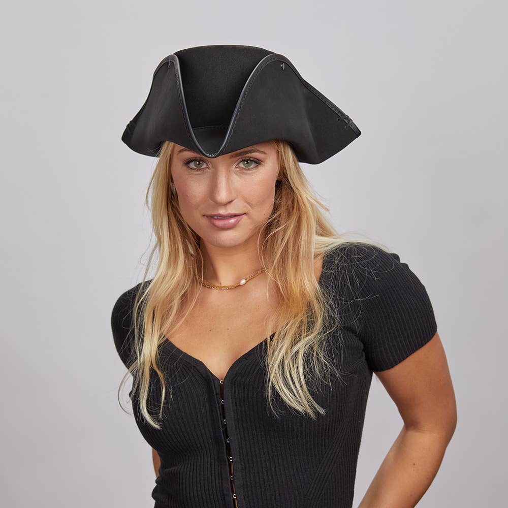 Genuine Leather Tricorn Pirate Hat - Style Blackbeard
