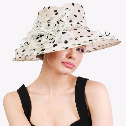Sophia Collection Polka Dot Floral Organza Hat