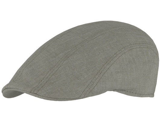 Flat Linen Flat Cap with Chevron Motifs - 1ES220: Khaki / 57