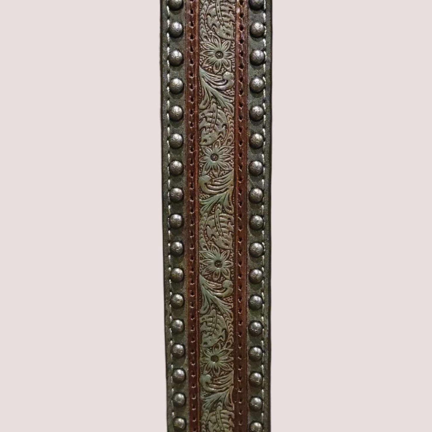 Nocona Ladies 1 1/2" Studded Embossed Overlay Belt