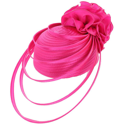 Ribbon Flower Pillbox Braid Hat w/ Floating Ribbon Loops