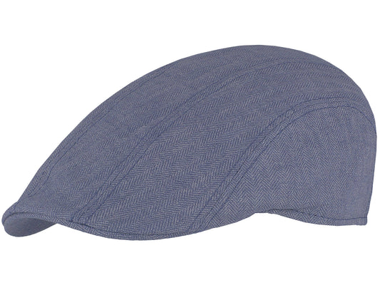 Flat Linen Flat Cap with Chevron Motifs - 1ES220: Bleu / 57