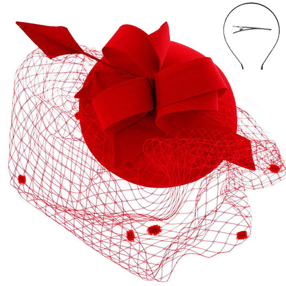 Pillbox Beret w/ Loops and Dotted Netting Mesh Fascinator