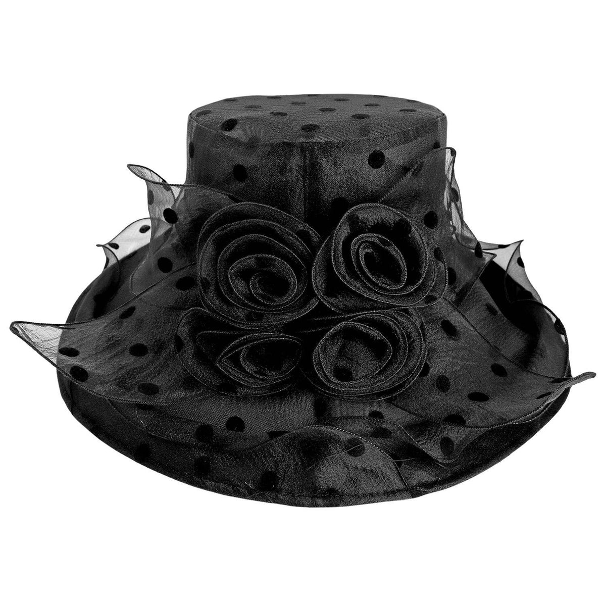 Black Polka Dot Organza Flower Wide-Brim Hat Lroveb Fascinators Hats for Women Elegant Flower Polka Dot  main image 4