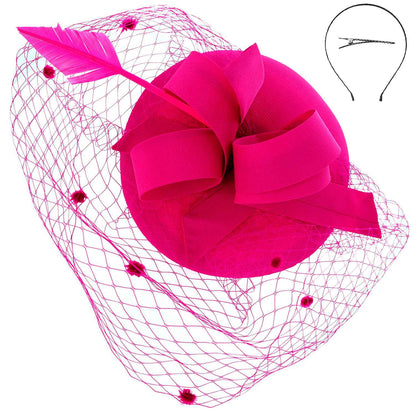 Pillbox Beret w/ Loops and Dotted Netting Mesh Fascinator